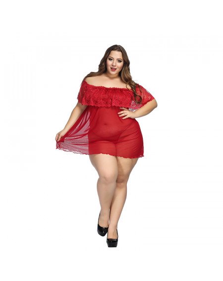 HotYou Sexy - Rouge 3XL Nuisette Robe Dentelle & Transparence - Lingerie grande taille Sexy